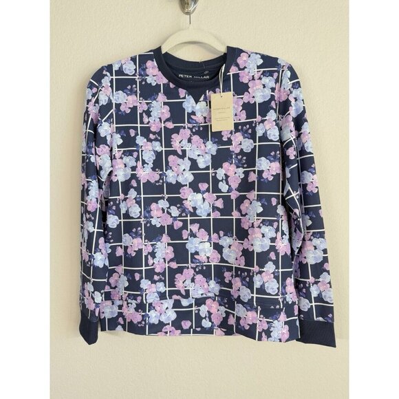 Peter Millar Golf Birdie Sport Top Womens Sweatshirt Size S Pullover Navy Floral - Picture 12 of 13